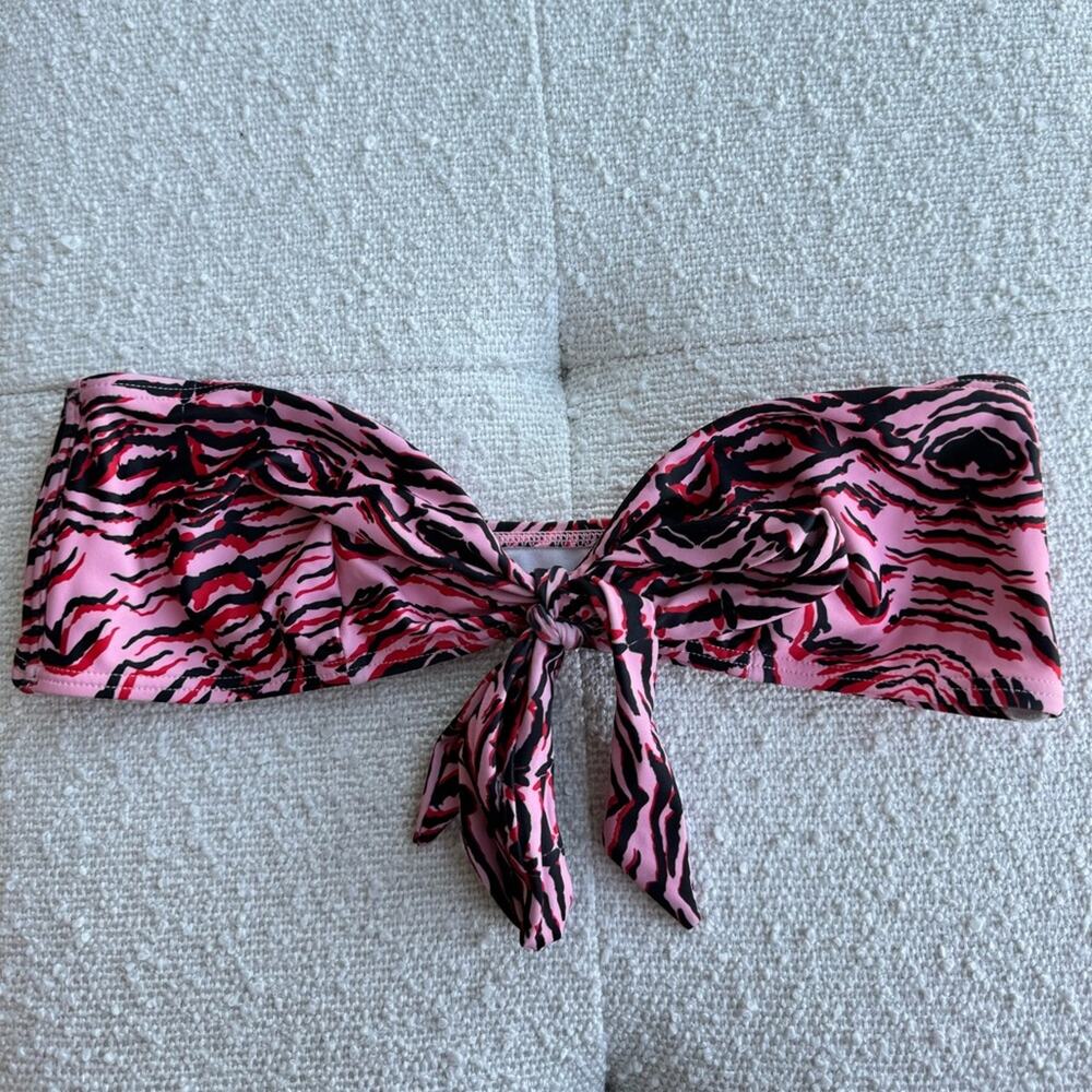 ASOS Lux Palm Pink Zebra Print Tie Front Bikini Top Size 8